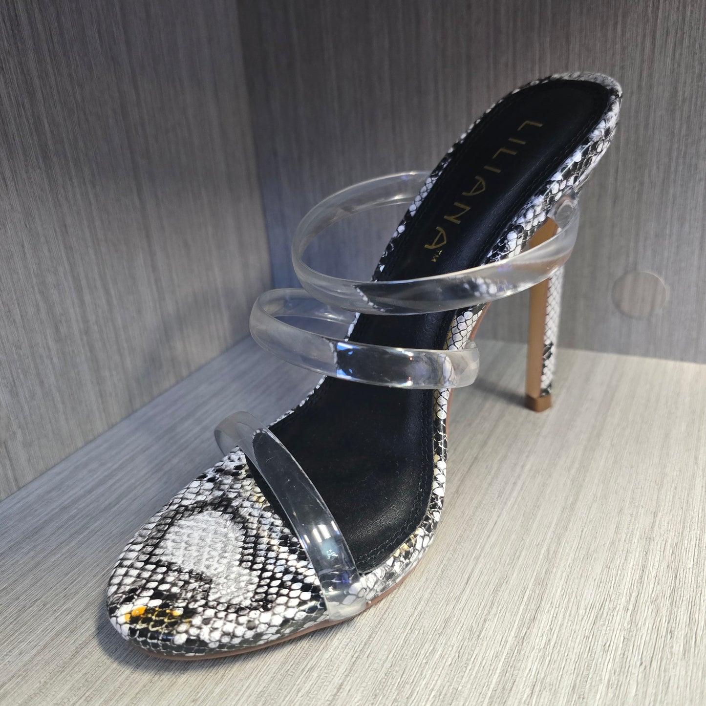Clear Straps Snake Print Heels