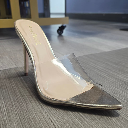 Gold & Clear Strap Heel