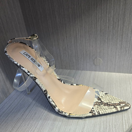 Clear Crossover Snake Print Heel