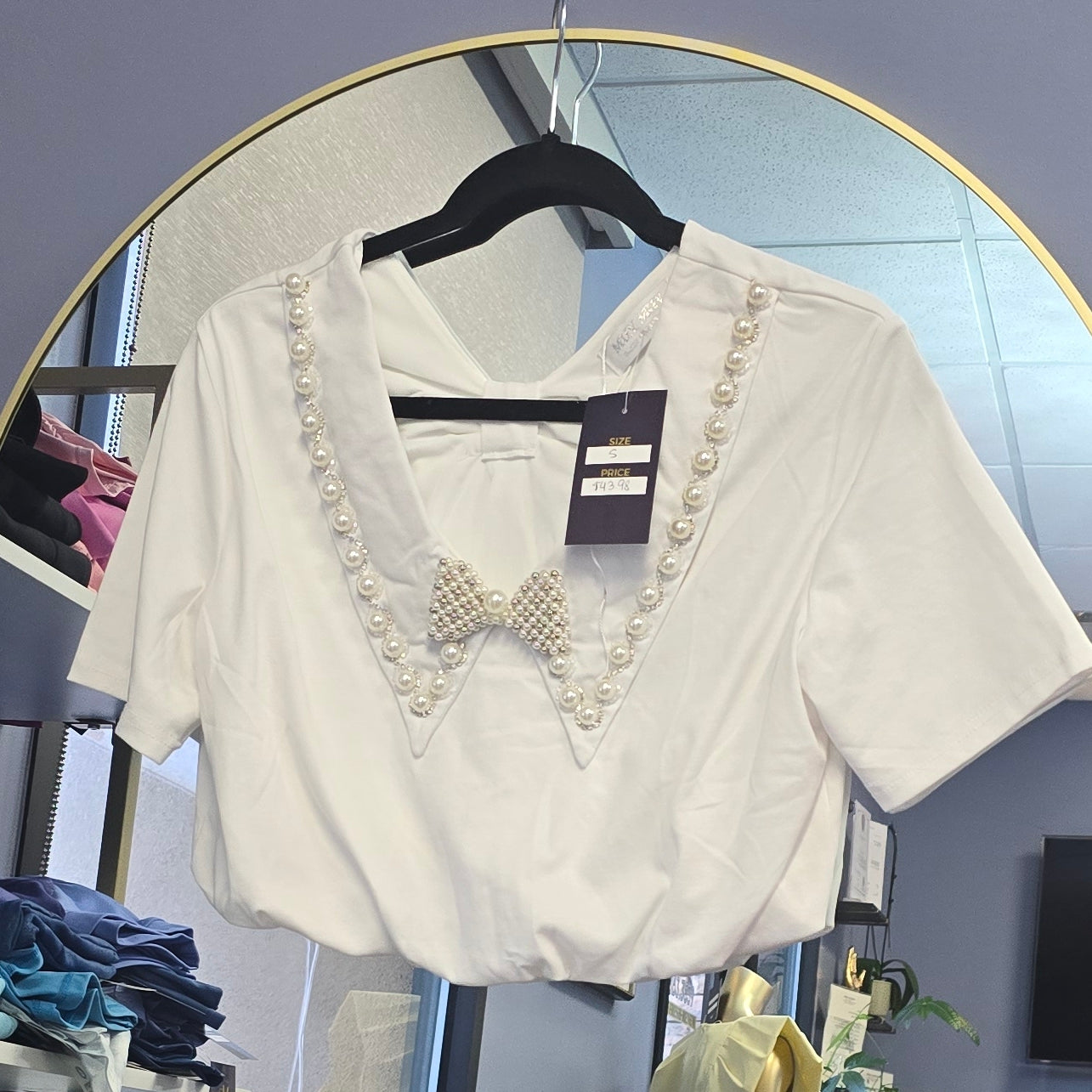 White Beaded Collared Top