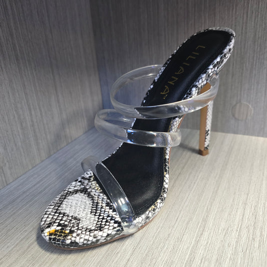 Clear Straps Snake Print Heels